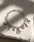 Silver Heart Key Charm Bracelet