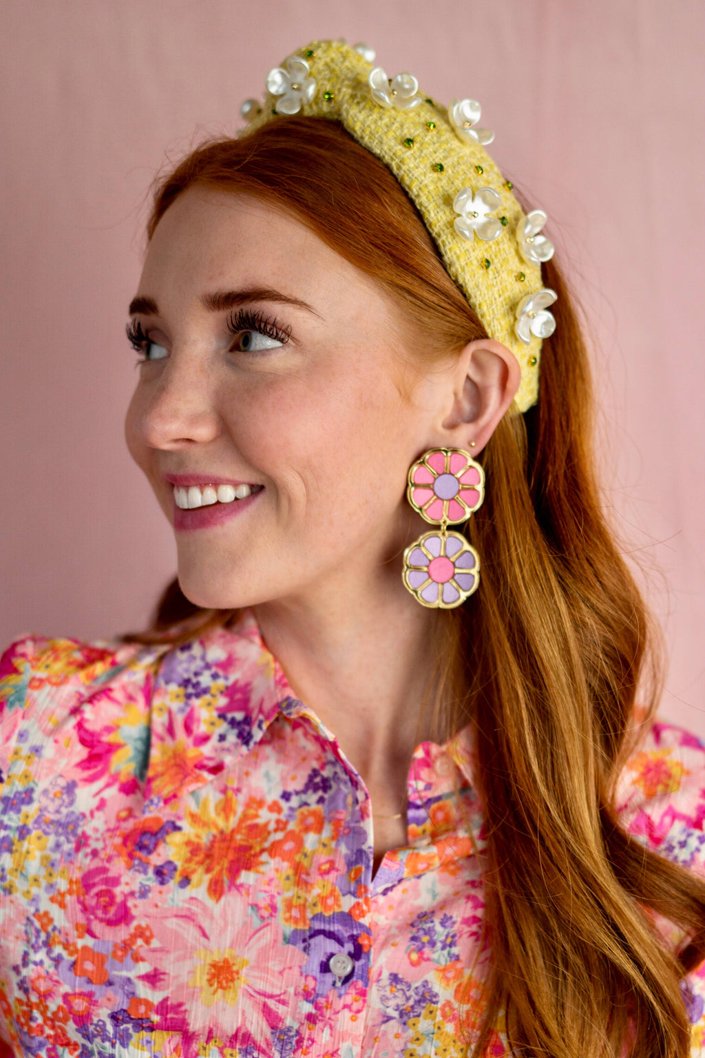 Light Pink and Light Orange Color Block Flower Earrings