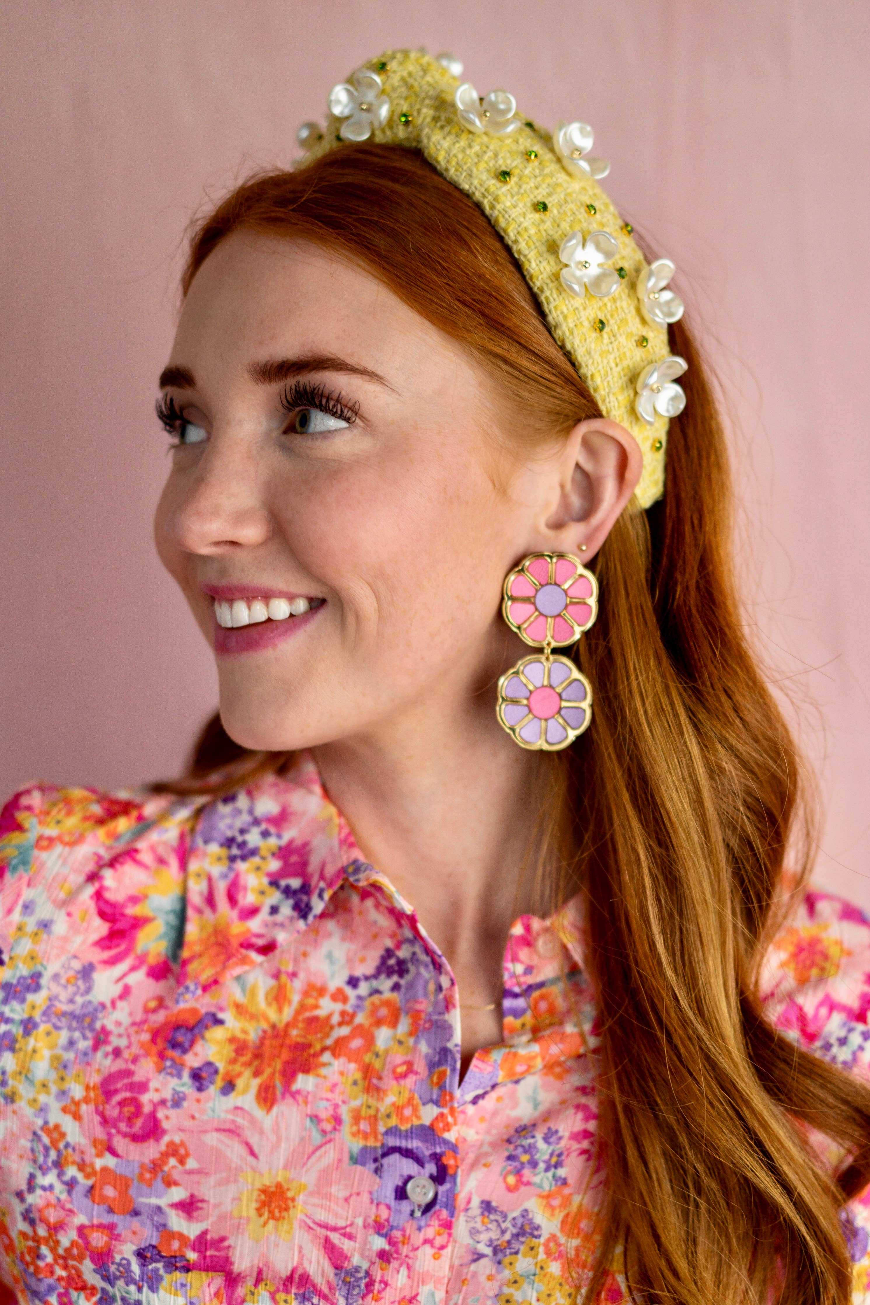 Light Pink and Light Orange Color Block Flower Earrings
