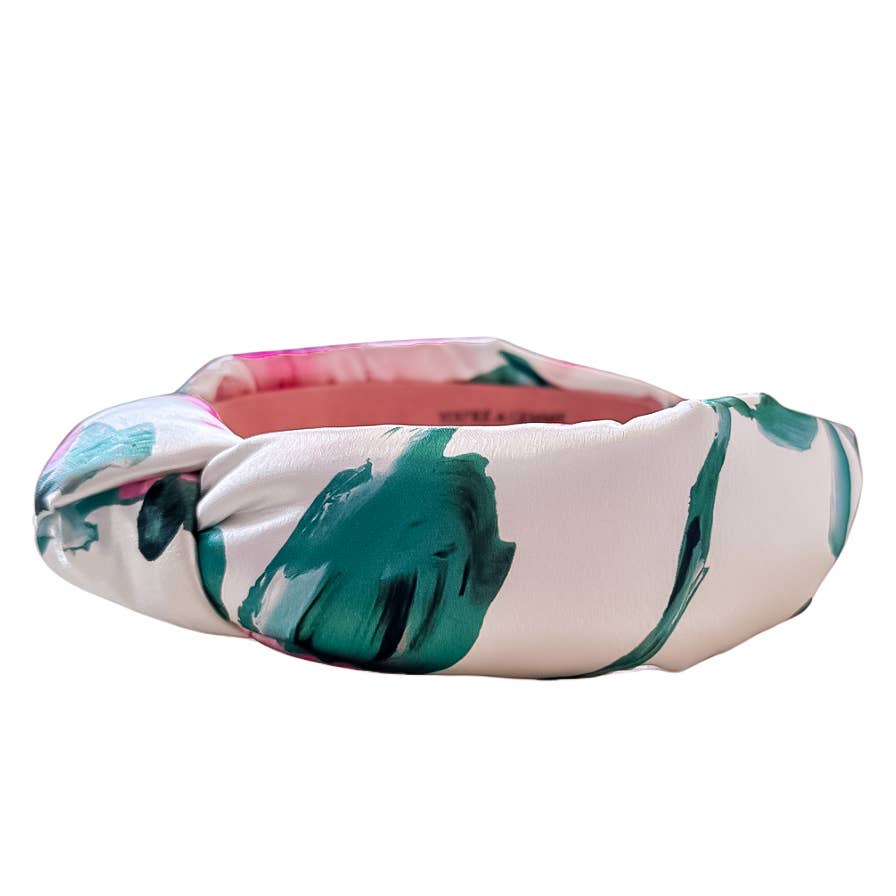 Pink Floral Watercolor Knotted Headband 