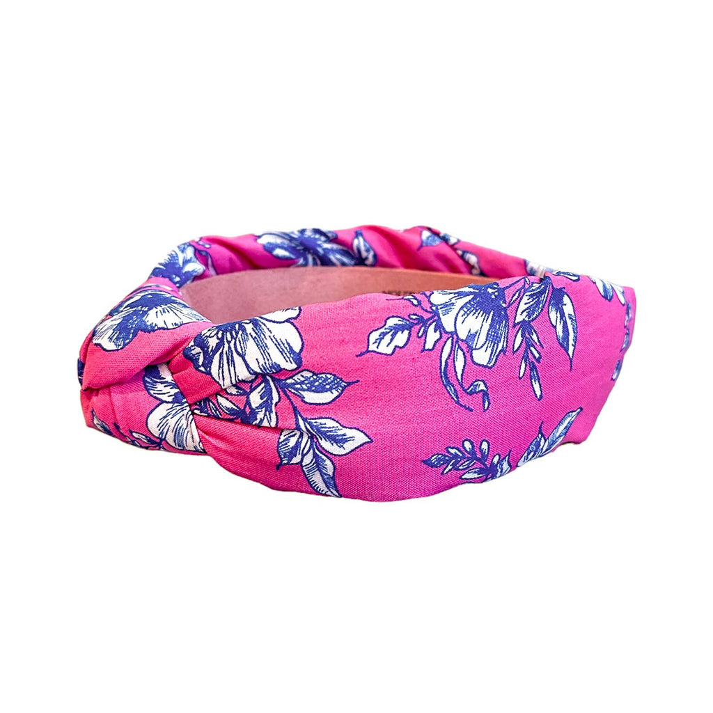 Pink and Blue Floral Knotted Headband. 