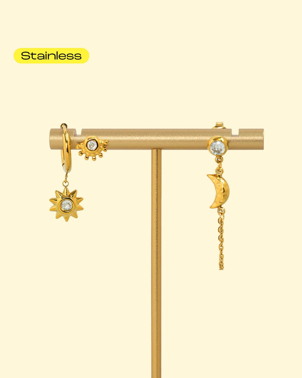 Stainless Celestial Trio Drop Earrings Set of 3