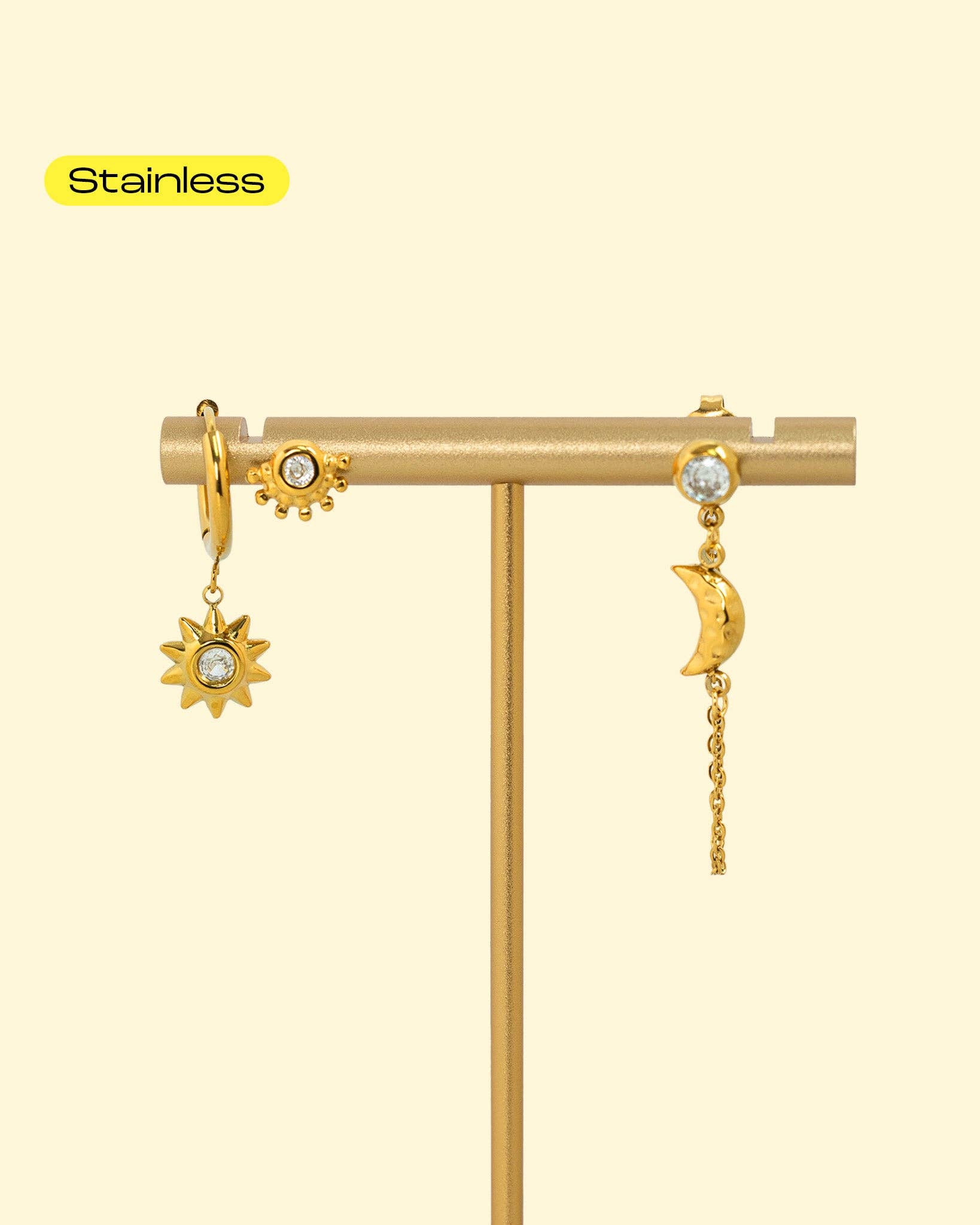 Stainless Celestial Trio Drop Earrings Set of 3