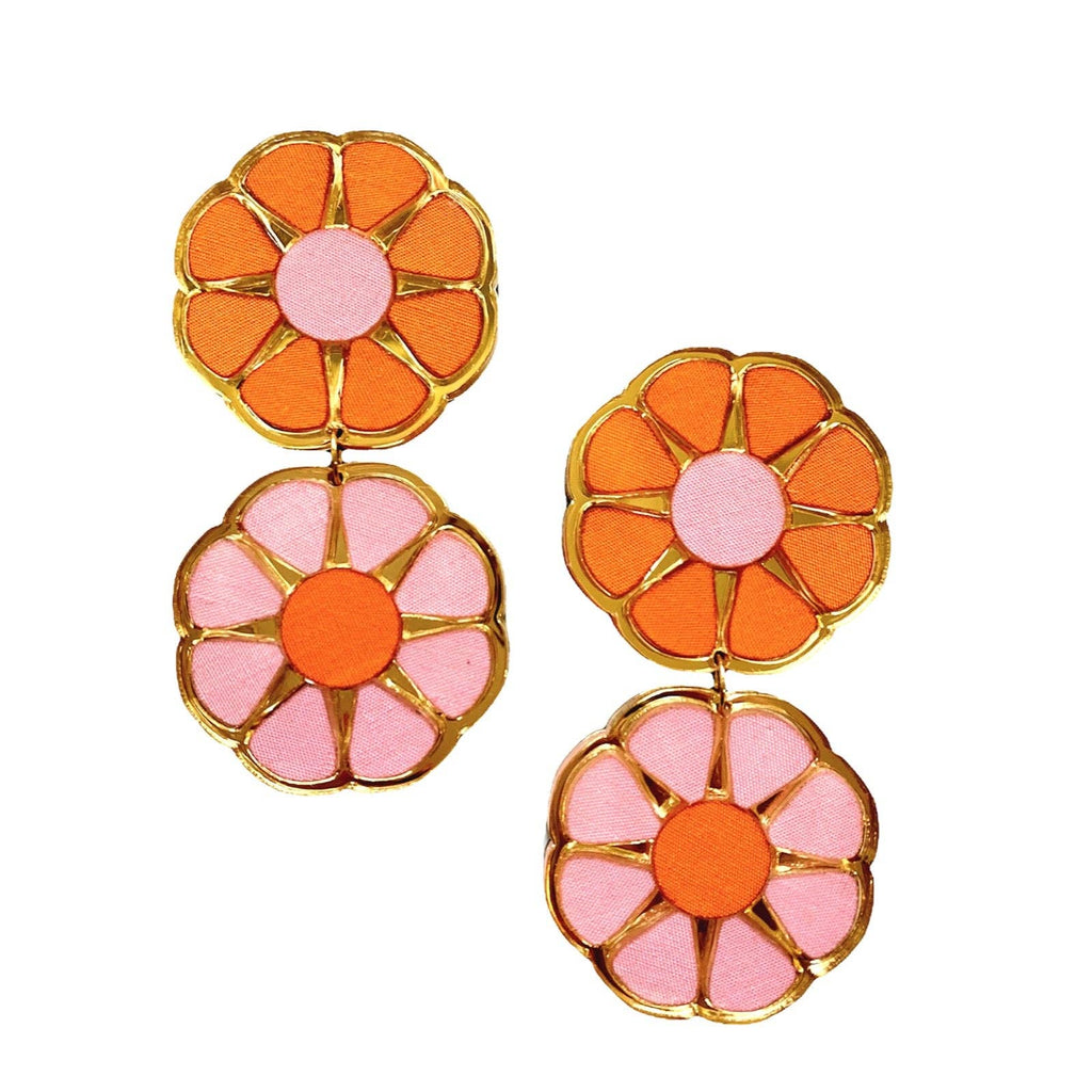 Light Pink and Light Orange Color Block Flower Earrings