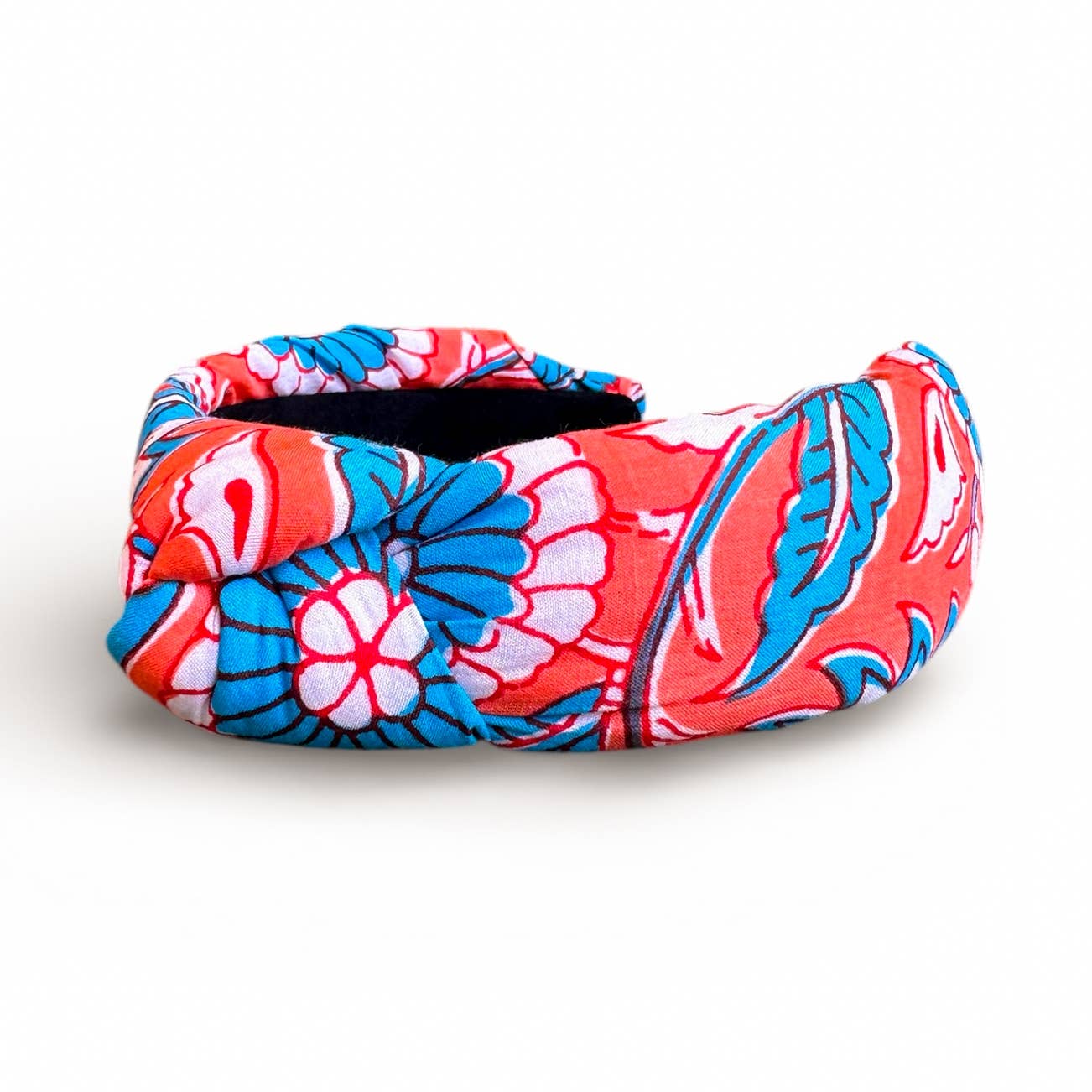 Orange and Turquoise Block Print Knotted Headband 
