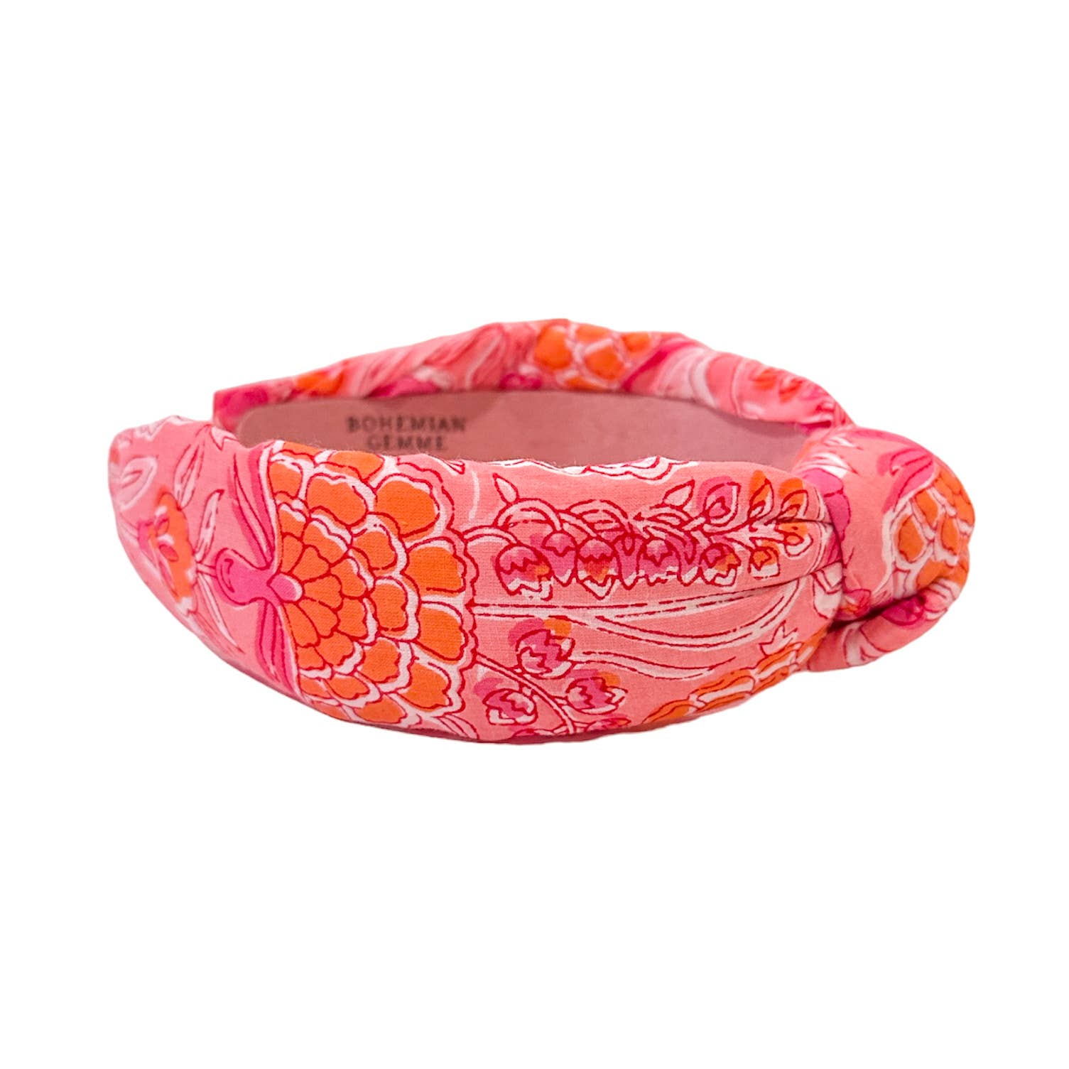 Pink and Orange Floral Block-Print Knotted Headband