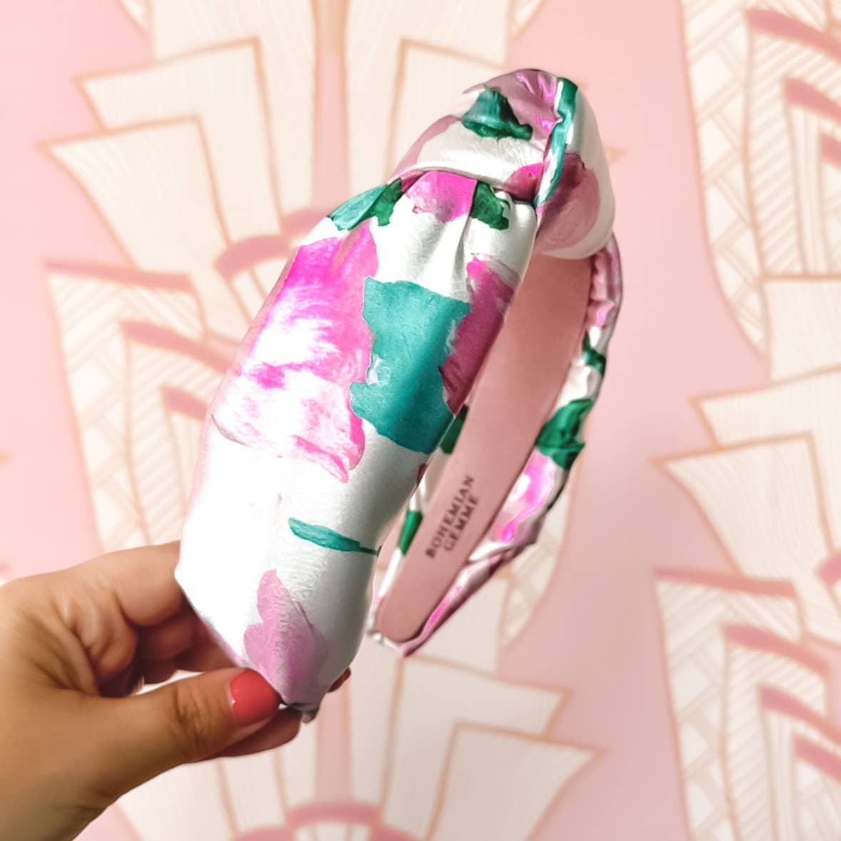 Pink Floral Watercolor Knotted Headband 