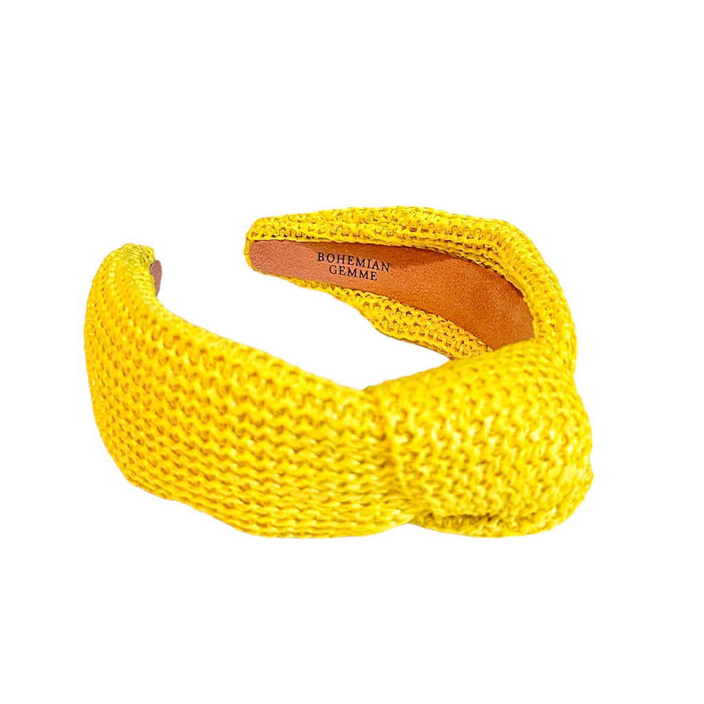 Bright Yellow Raffia Knotted Headband