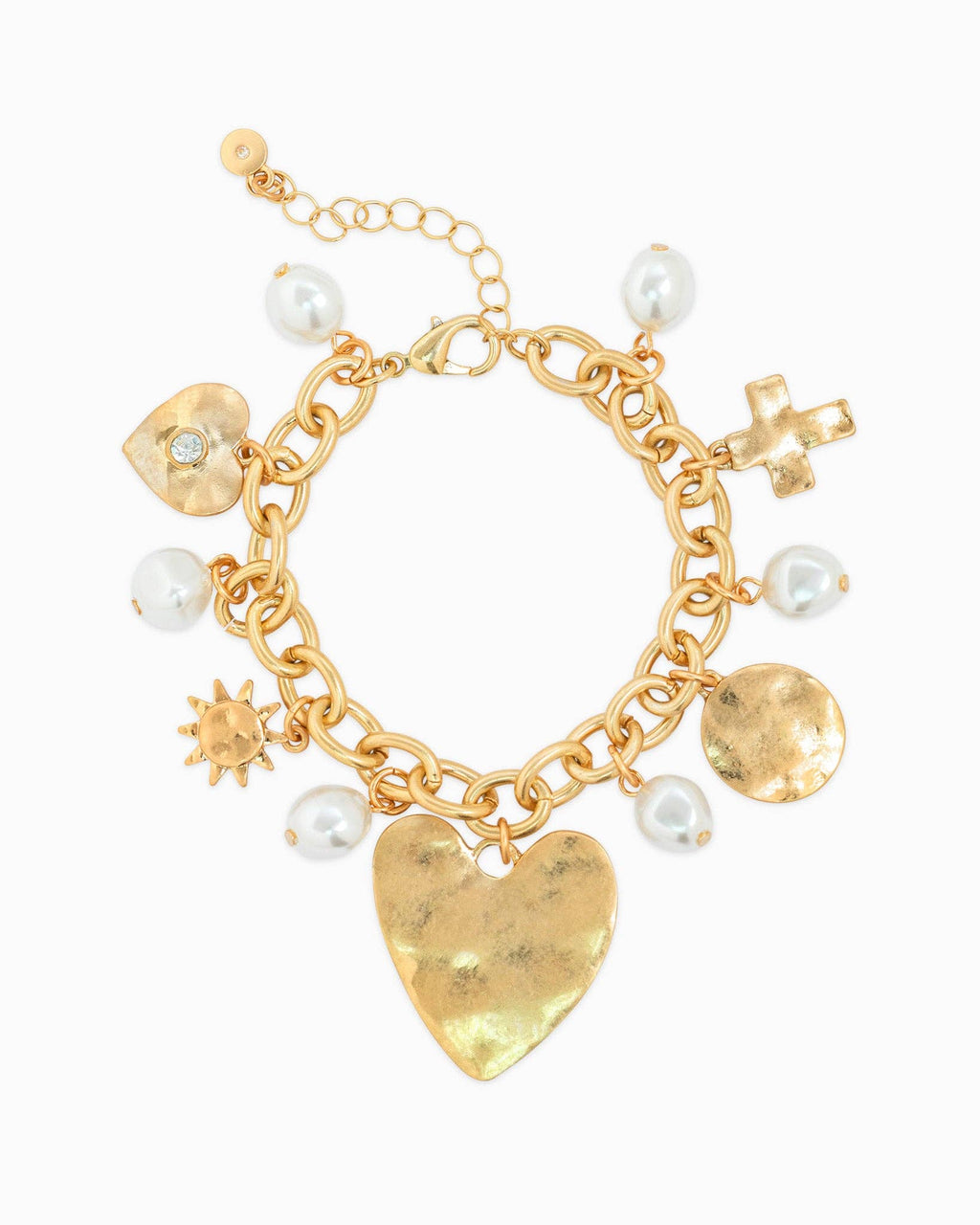 Hammered Heart Charm Chain Bracelet