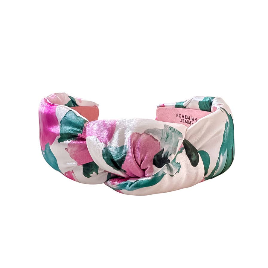 Pink Floral Watercolor Knotted Headband 
