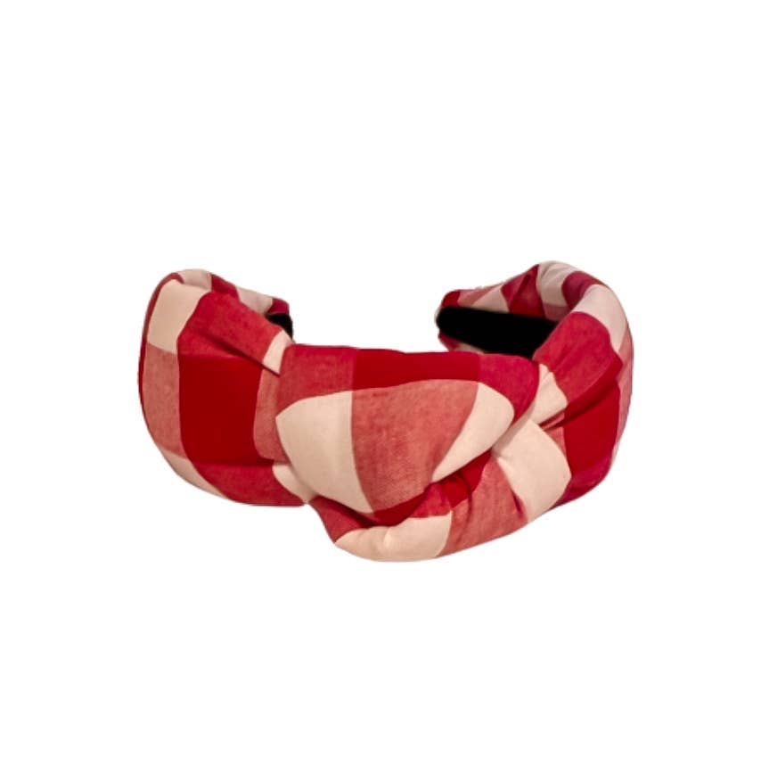 Red Plaid Knotted Headband 
