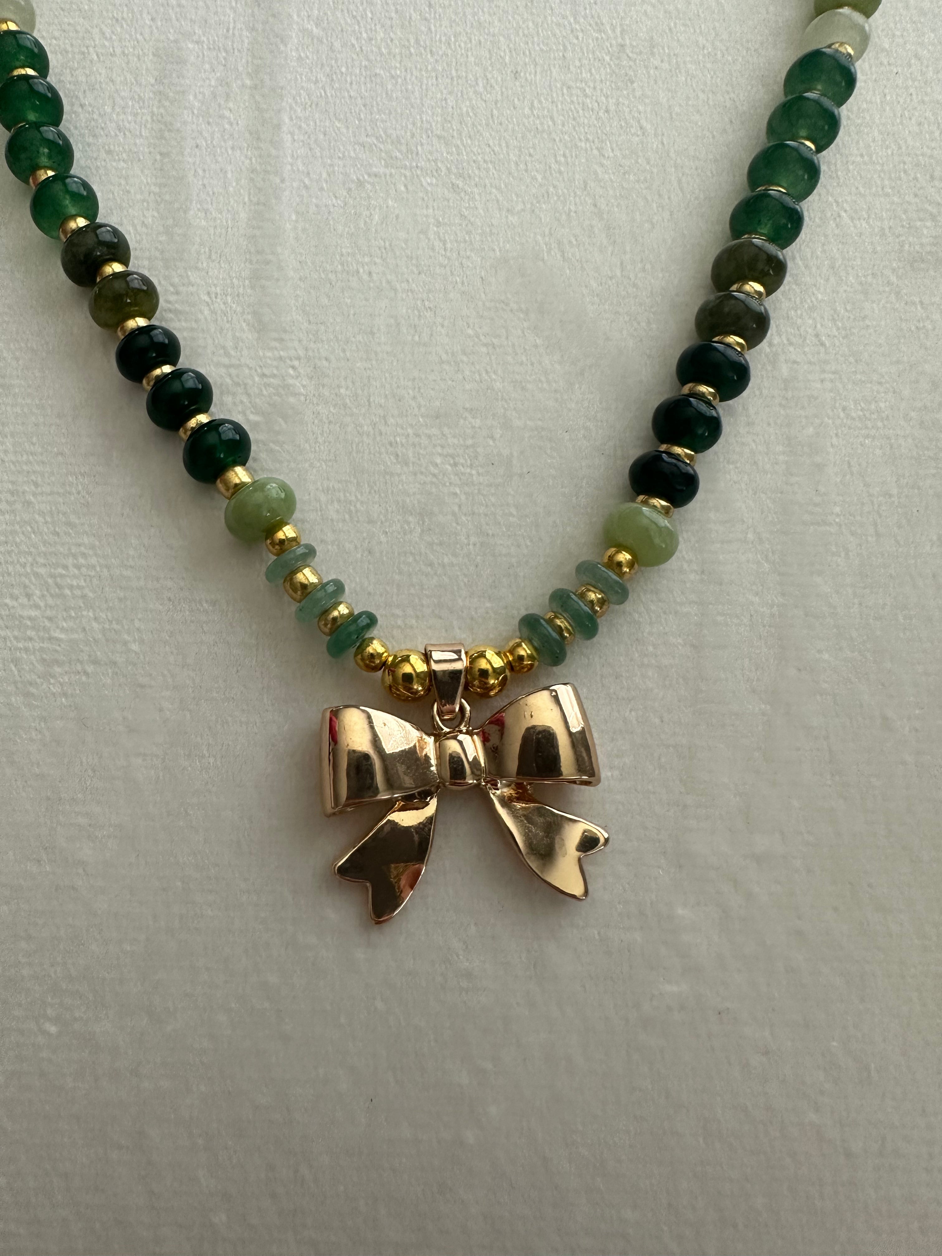 Sage Bow Charm Necklace