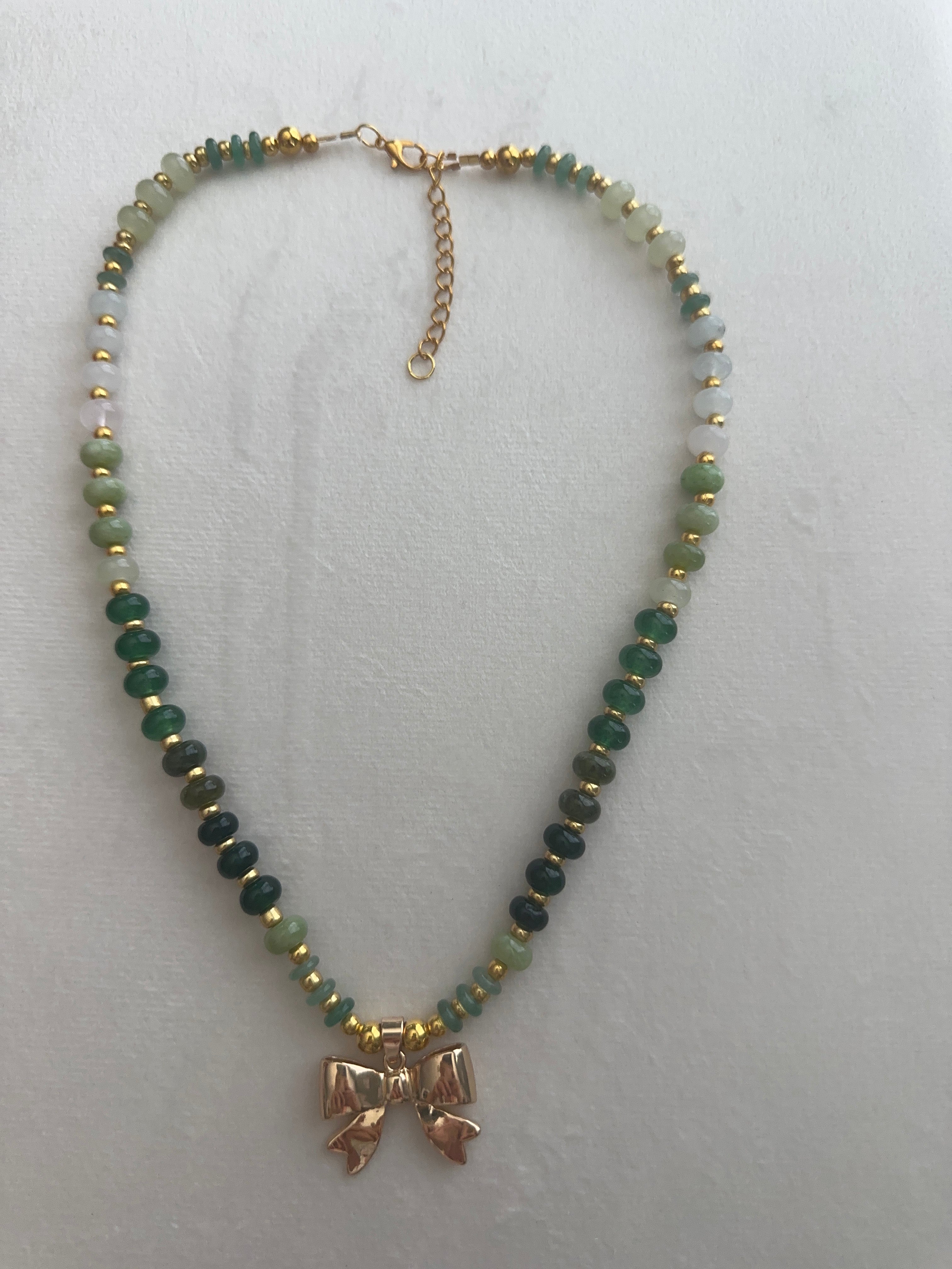 Sage Bow Charm Necklace