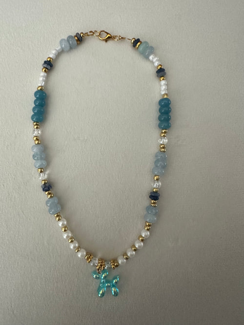 Blue Balloon Pup Necklace