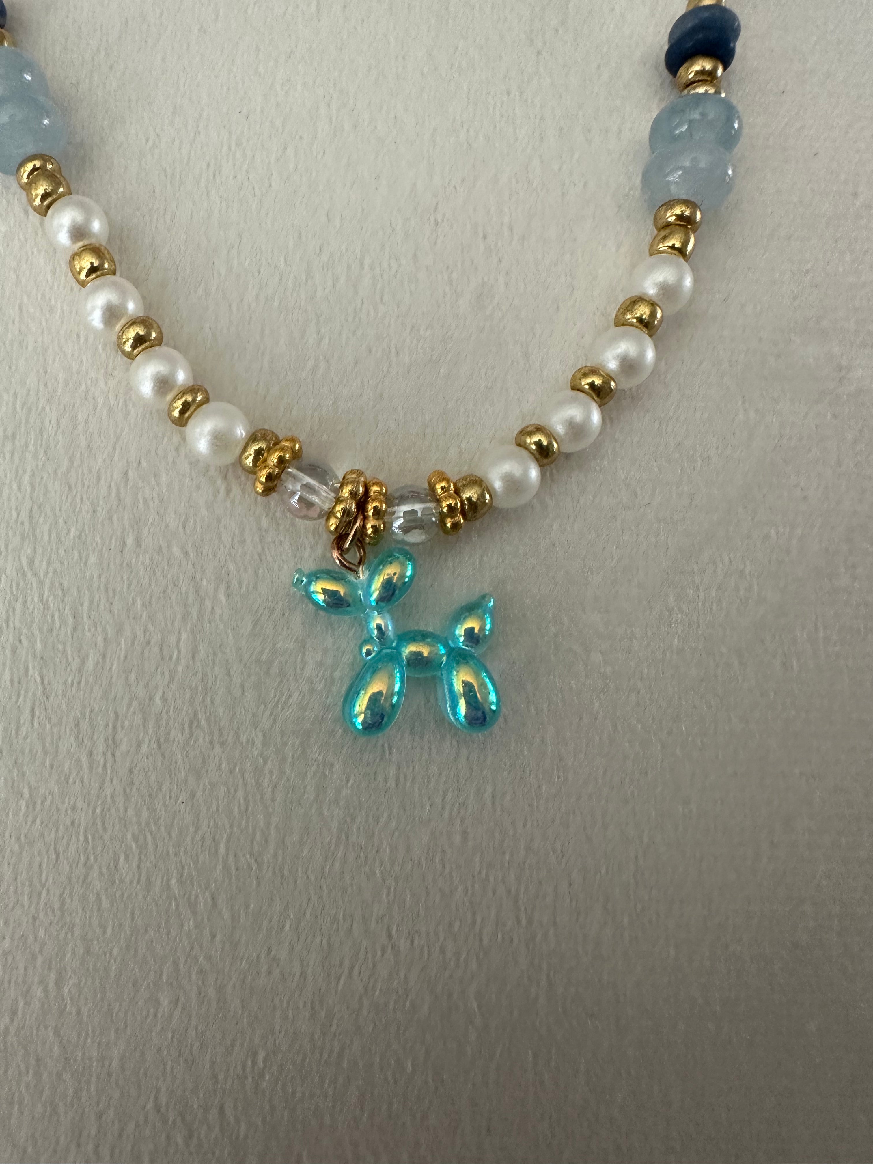 Blue Balloon Pup Necklace