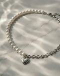 Vintage Mini Heart with Pearl Metalic Necklace