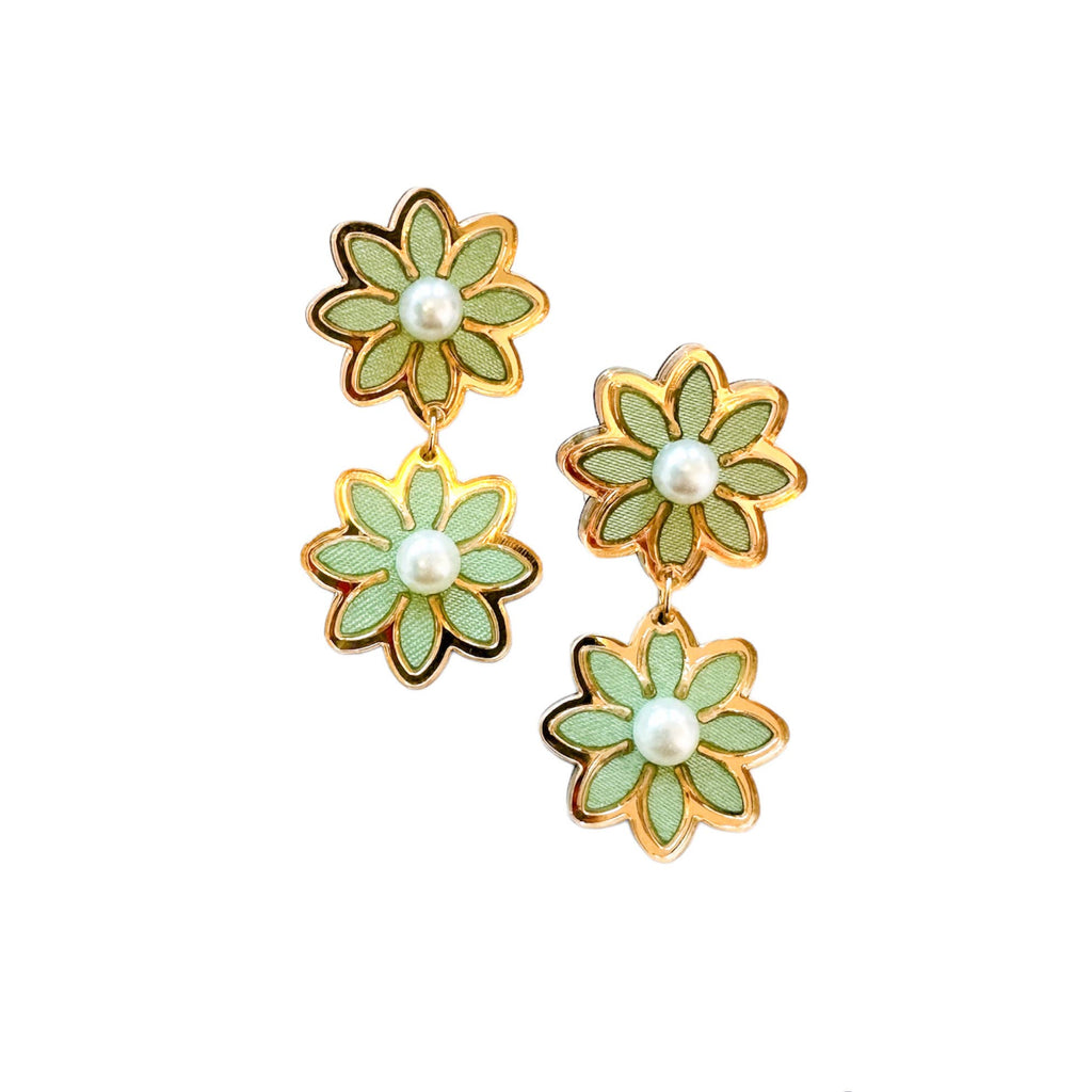 Spring Sage Double Daisy Dangle Earrings