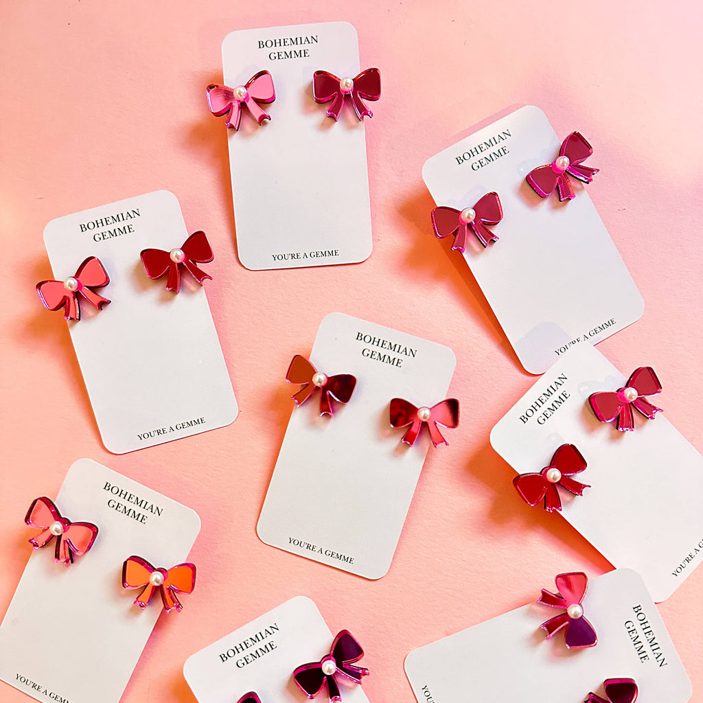 Pretty Little  Bow Stud Earrings: Pink