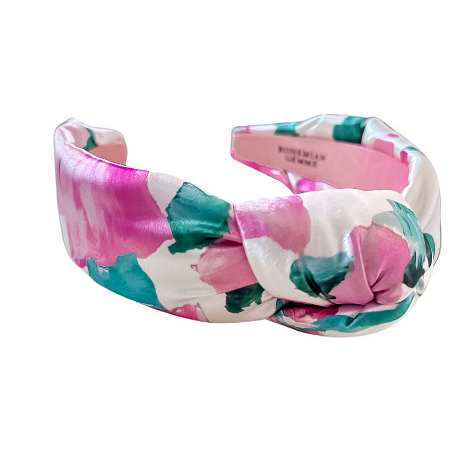 Pink Floral Watercolor Knotted Headband 