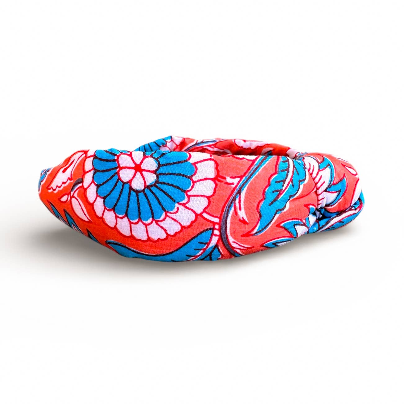 Orange and Turquoise Block Print Knotted Headband 