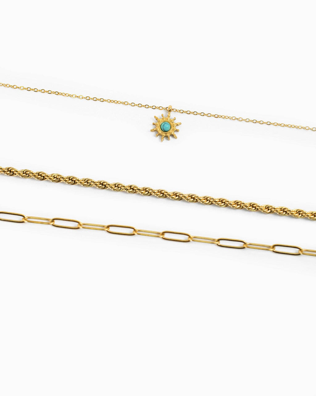 Stainless 3 Layered Turrquoise Starburst Chain Necklace