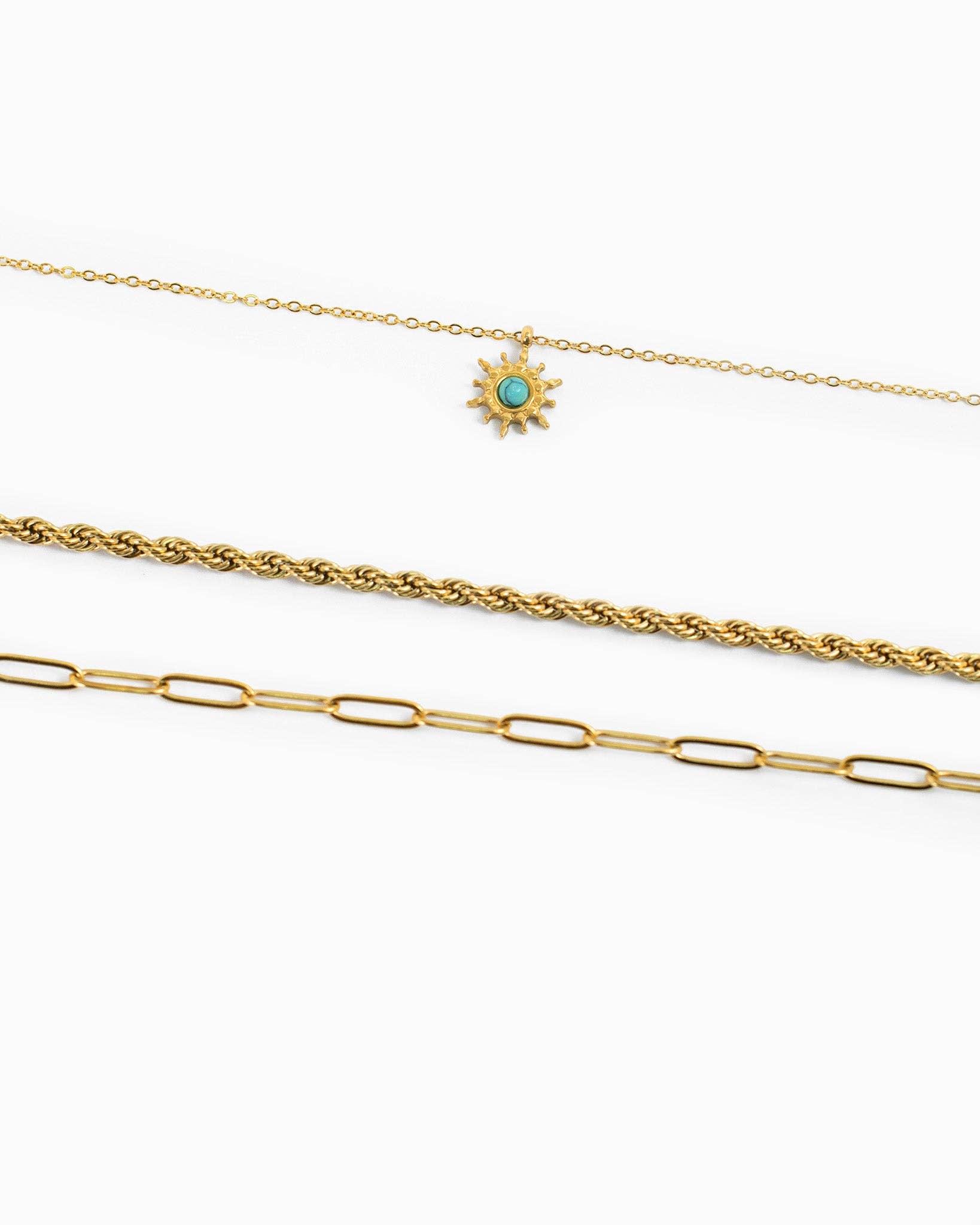 Stainless 3 Layered Turrquoise Starburst Chain Necklace