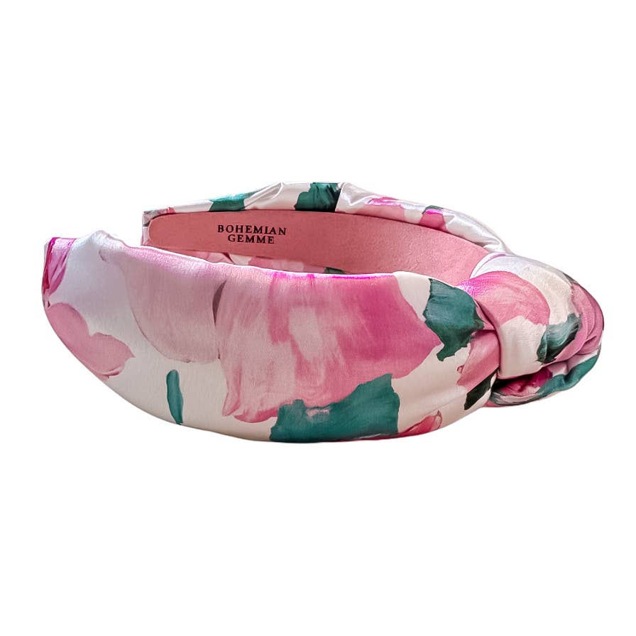 Pink Floral Watercolor Knotted Headband 