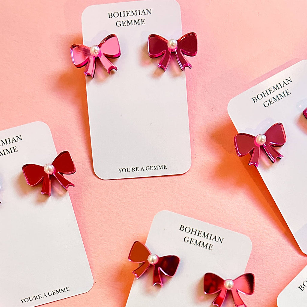 Pretty Little  Bow Stud Earrings: Pink