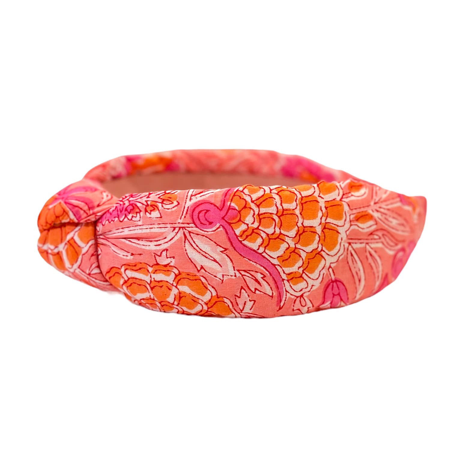 Pink and Orange Floral Block-Print Knotted Headband